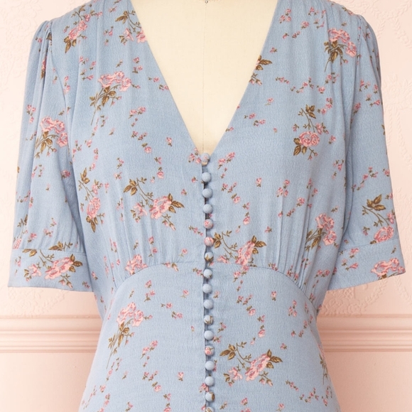 Light Blue Floral Midi Dress - Picture 5 of 7